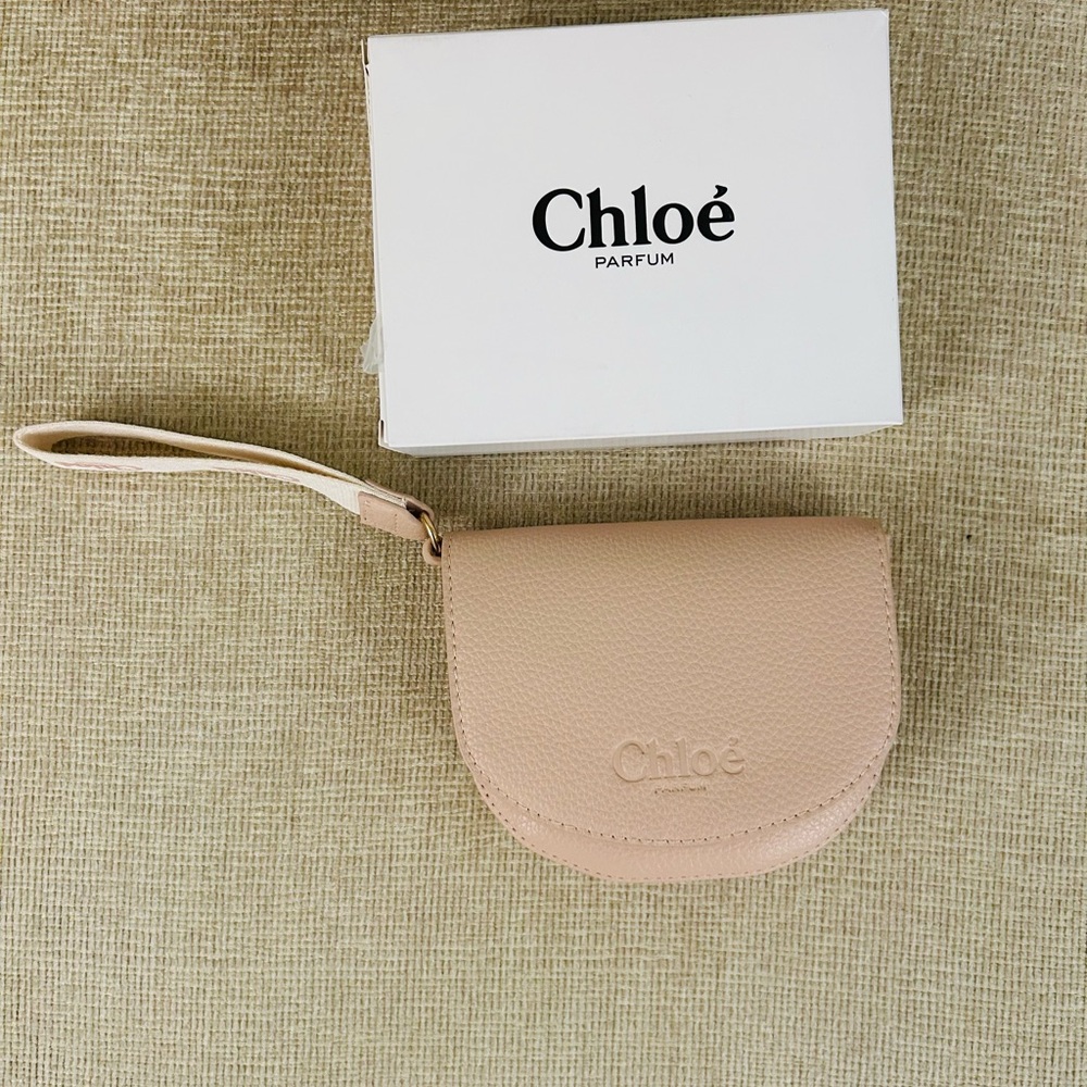 NWT Chloe Parfum Pink Leather makeup pouch Wristlet